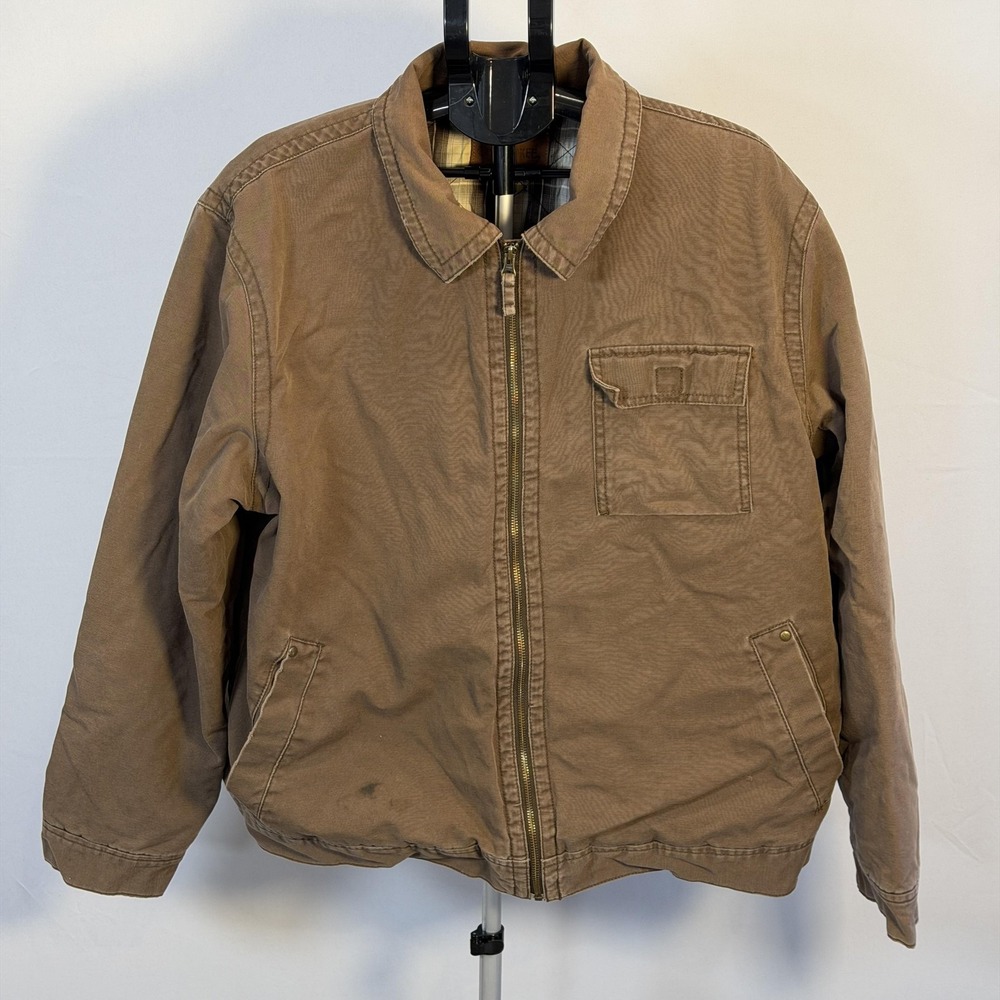 Cherokee Jacket Mens 2XL Brown Fair Canvas Plaid Lined Zip Bomber Workwear